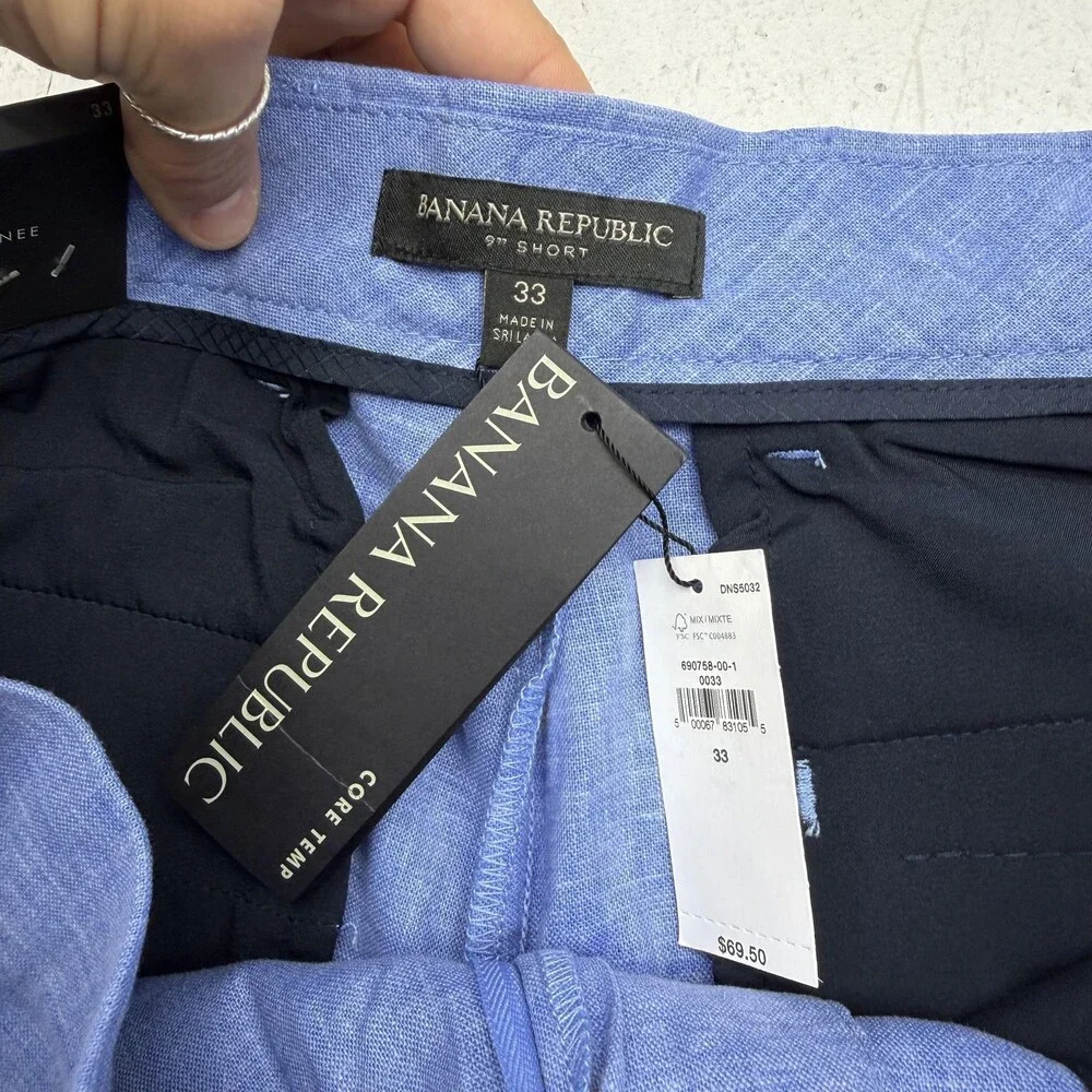 Banana Republic Shorts Mens 33 Blue Chino Core Temp Linen Blend 9 Inseam Casual